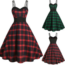 Load image into Gallery viewer, Women Fashion V-neck Plus Size Plaid Print High Waist Strap Knee-legth Dress Fashion Female Party Night Dress Vestidos#45