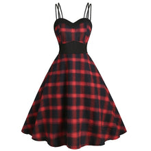 Load image into Gallery viewer, Women Fashion V-neck Plus Size Plaid Print High Waist Strap Knee-legth Dress Fashion Female Party Night Dress Vestidos#45