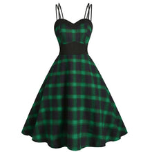 Load image into Gallery viewer, Women Fashion V-neck Plus Size Plaid Print High Waist Strap Knee-legth Dress Fashion Female Party Night Dress Vestidos#45