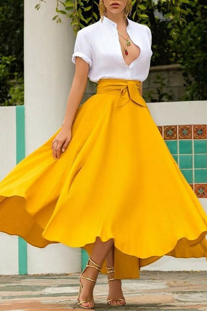 Autumn Winter elegant high waist women long skirt solid