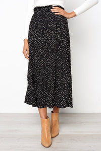 White Dots Floral Print Pleated Midi Skirt Women Elastic High Waist Side Pockets Skirts Summer 2020 Elegant Female Bottom
