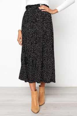 White Dots Floral Print Pleated Midi Skirt Women Elastic High Waist Side Pockets Skirts Summer 2020 Elegant Female Bottom