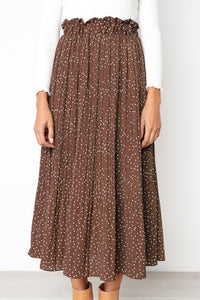 White Dots Floral Print Pleated Midi Skirt Women Elastic High Waist Side Pockets Skirts Summer 2020 Elegant Female Bottom