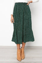 Load image into Gallery viewer, White Dots Floral Print Pleated Midi Skirt Women Elastic High Waist Side Pockets Skirts Summer 2020 Elegant Female Bottom
