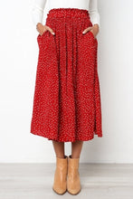 Load image into Gallery viewer, White Dots Floral Print Pleated Midi Skirt Women Elastic High Waist Side Pockets Skirts Summer 2020 Elegant Female Bottom
