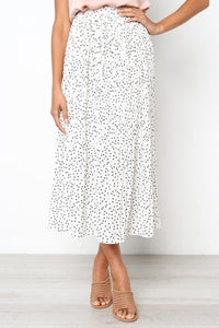 White Dots Floral Print Pleated Midi Skirt Women Elastic High Waist Side Pockets Skirts Summer 2020 Elegant Female Bottom